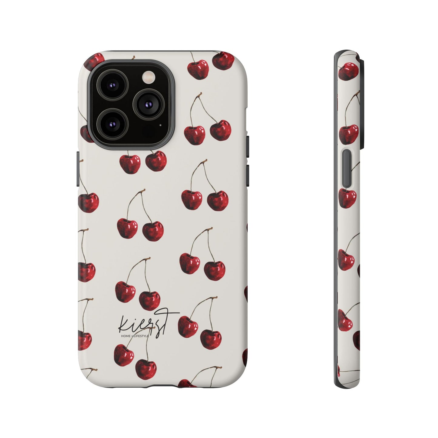 Moody Cherry Stems on White Bone iPhone Case | Timeless Contrast With A Twist of Charm