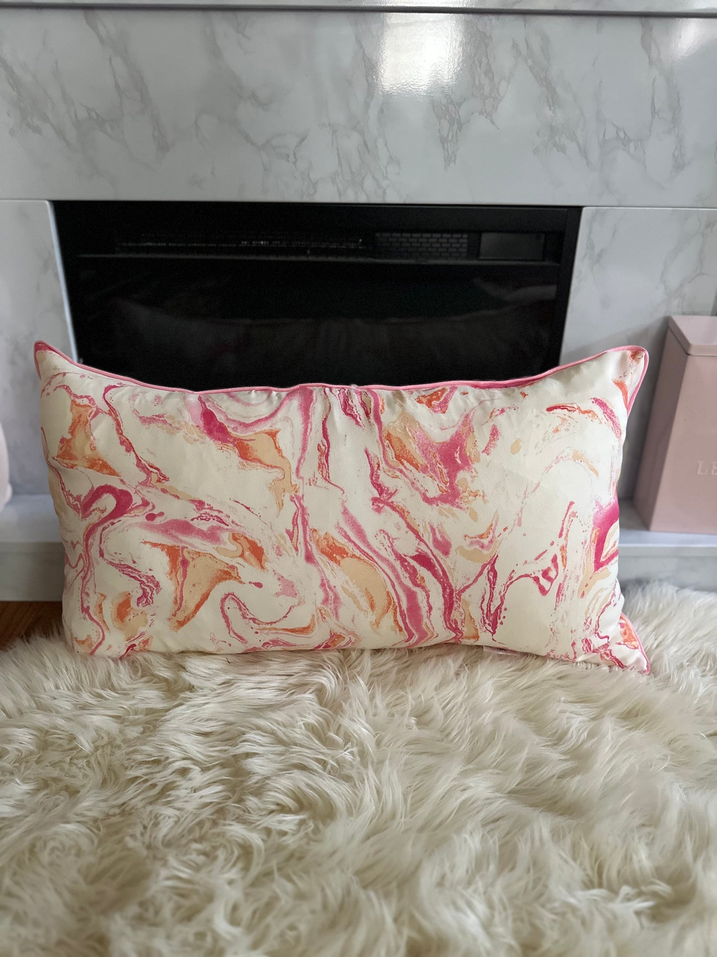 Pink and Orange Marble Throw Pillow | Whimsical Swirls, Refined Softness