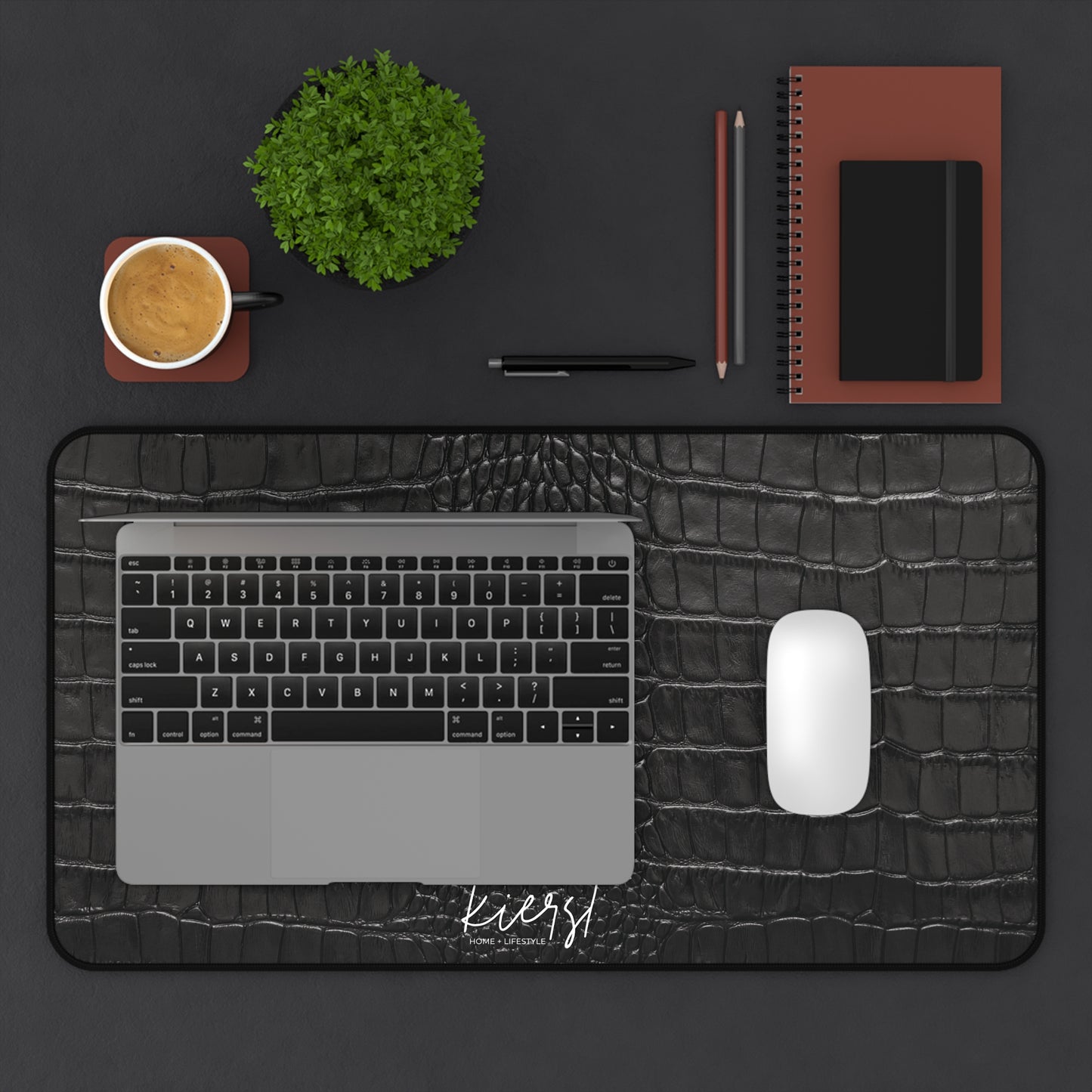 Black Alligator Print Desk Mat | Luxe Printed Texture for Elevated Desk