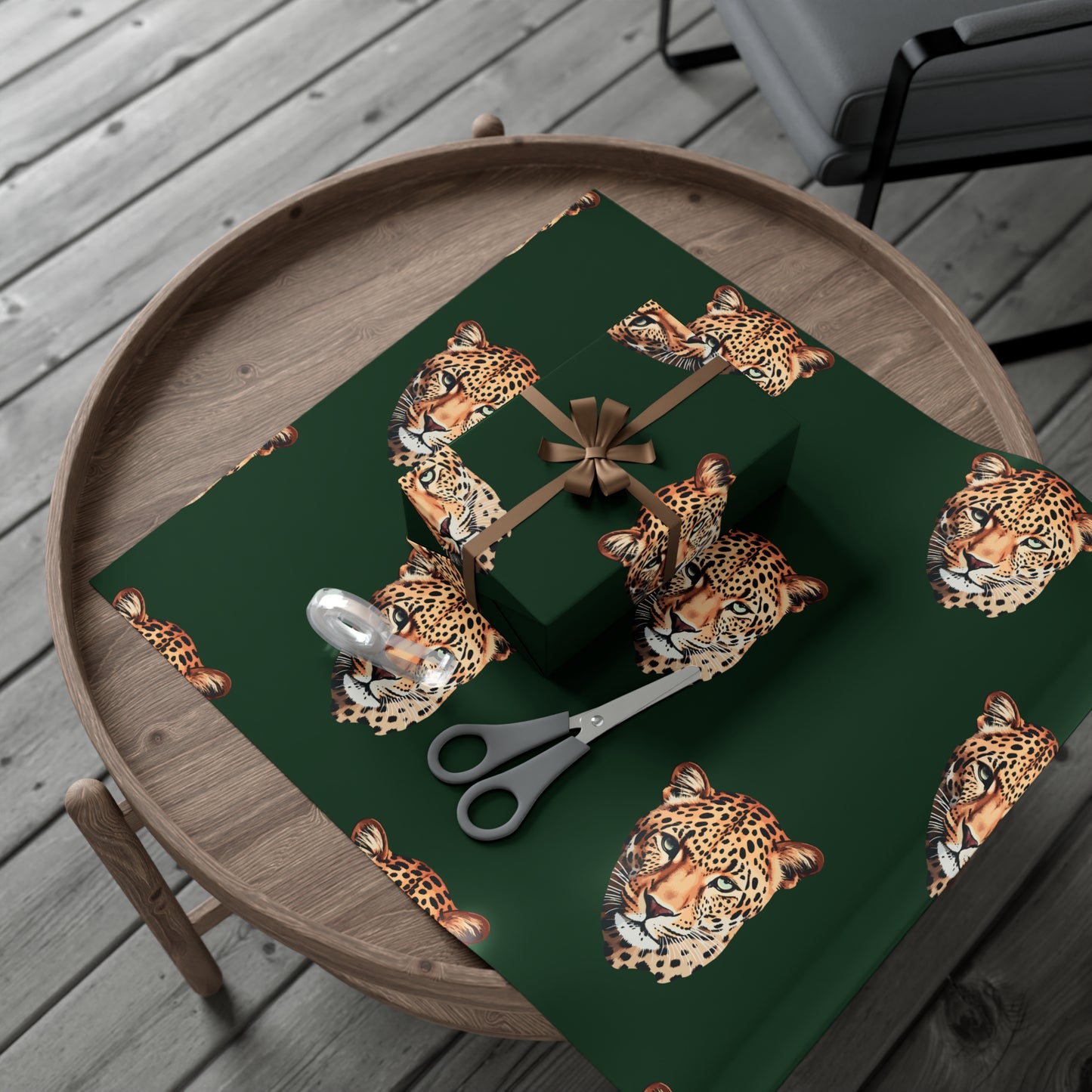Leopard Head on Signature Midnight Pine Wrapping Paper