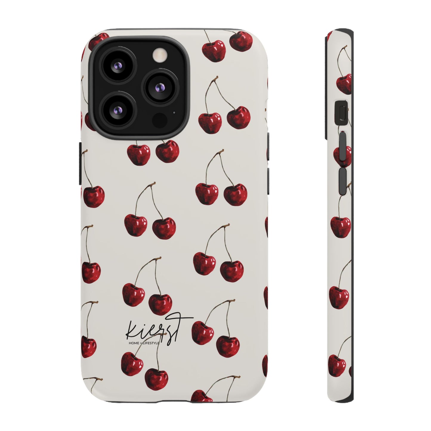 Moody Cherry Stems on White Bone iPhone Case | Timeless Contrast With A Twist of Charm
