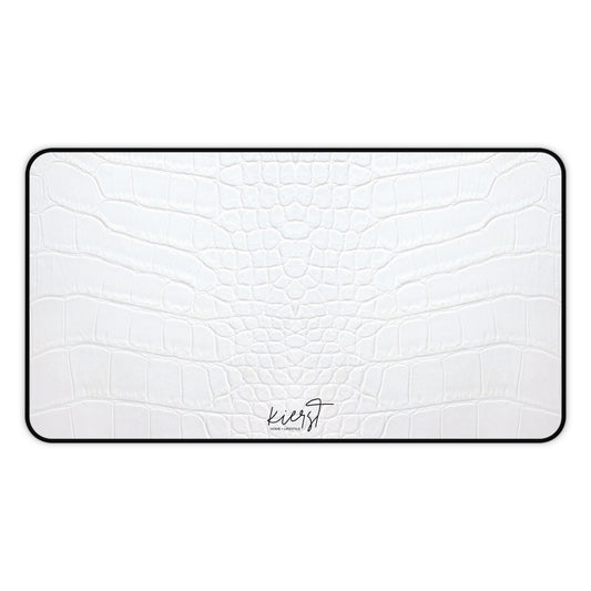 White Alligator Print Desk Mat | Luxe Minimalist Workspace Upgrade