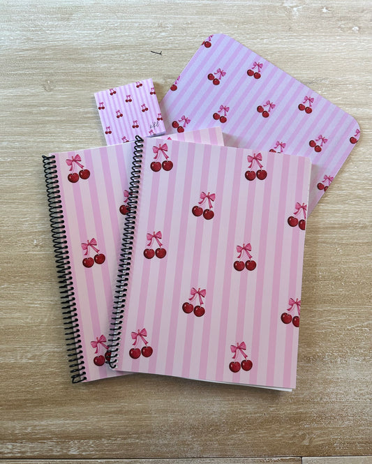 Cherries on Pink Stripes Mouse Pad
