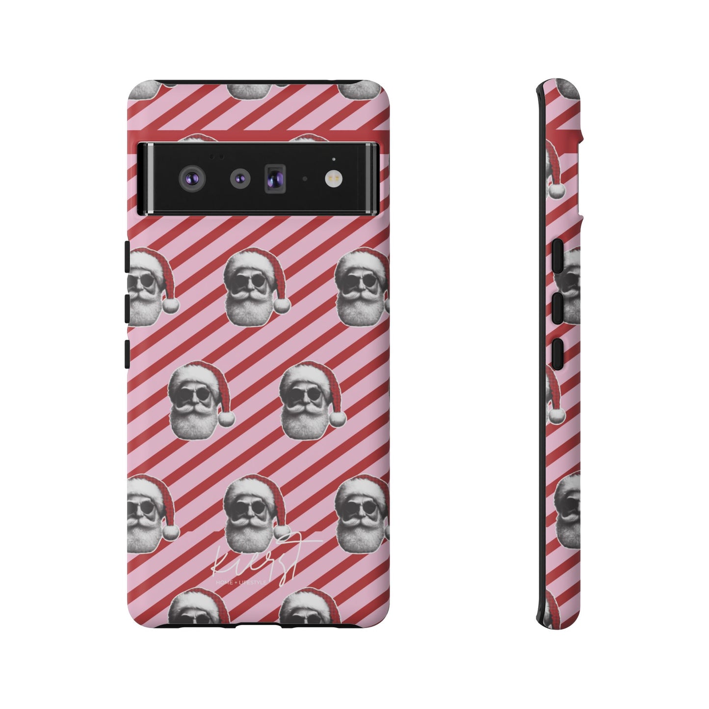 Holiday 25 Cool Santa on Pink and Red Diagonal Striped Google Pixel Phone Case