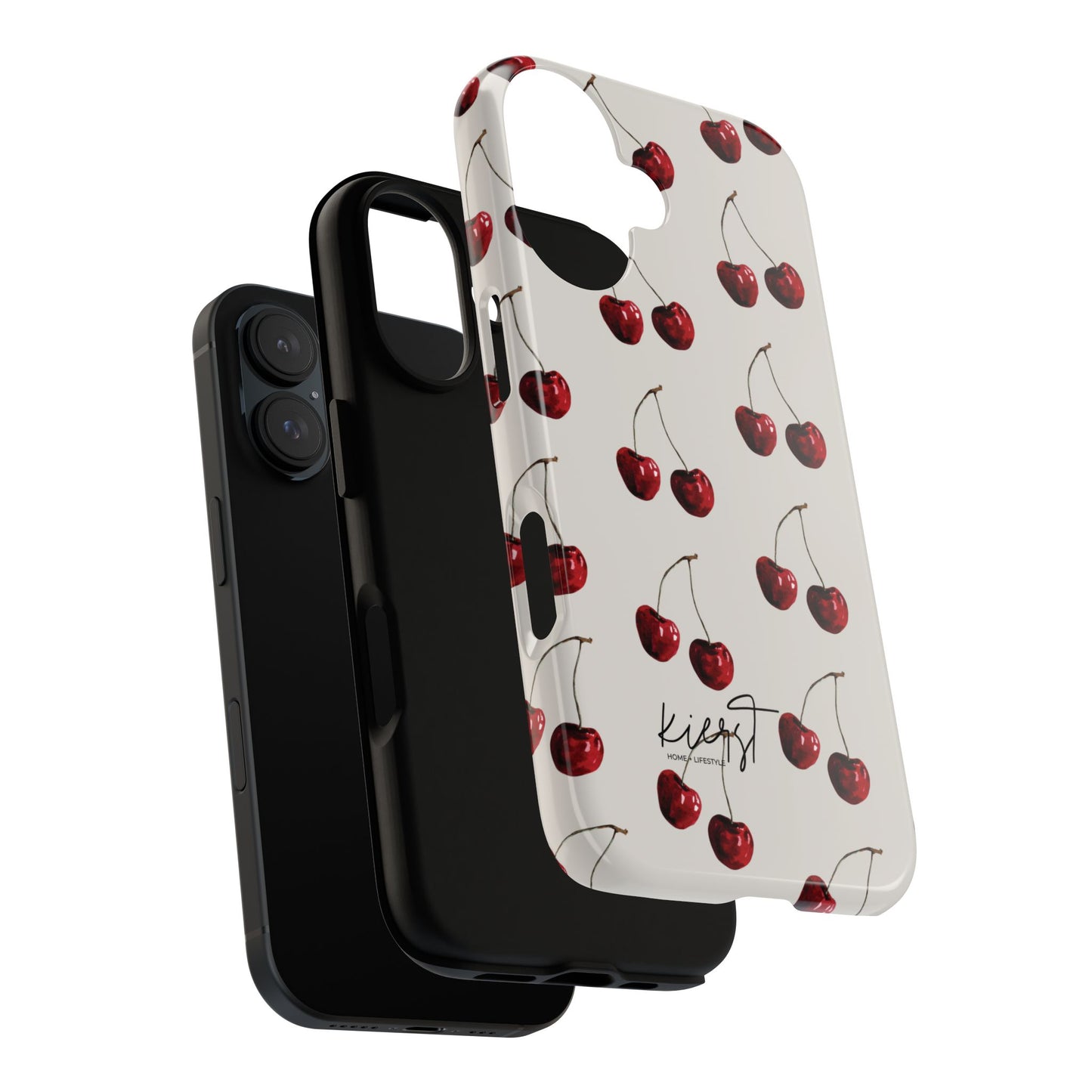 Moody Cherry Stems on White Bone iPhone Case | Timeless Contrast With A Twist of Charm