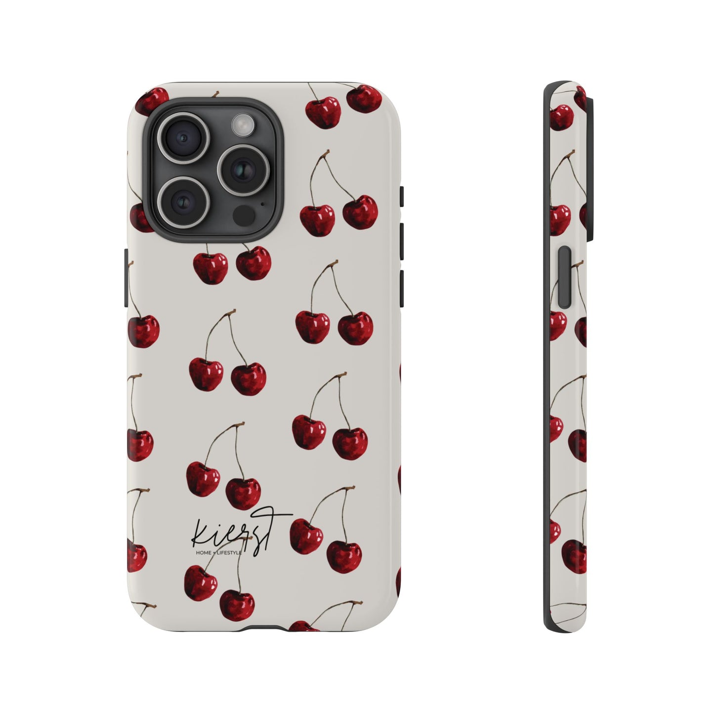 Moody Cherry Stems on White Bone iPhone Case | Timeless Contrast With A Twist of Charm