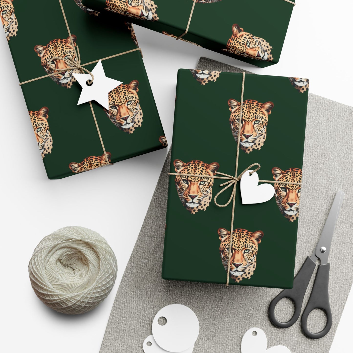 Leopard Head on Signature Midnight Pine Wrapping Paper