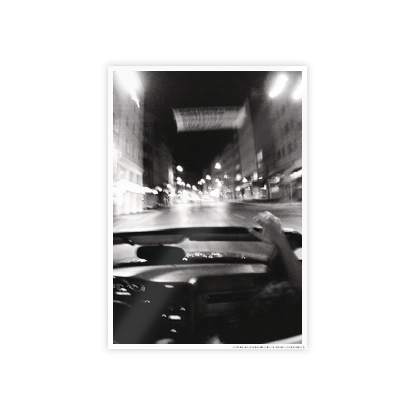 Blurry City Drive B+W Gloss Poster | Vintage Editorial Night Photography Wall Art