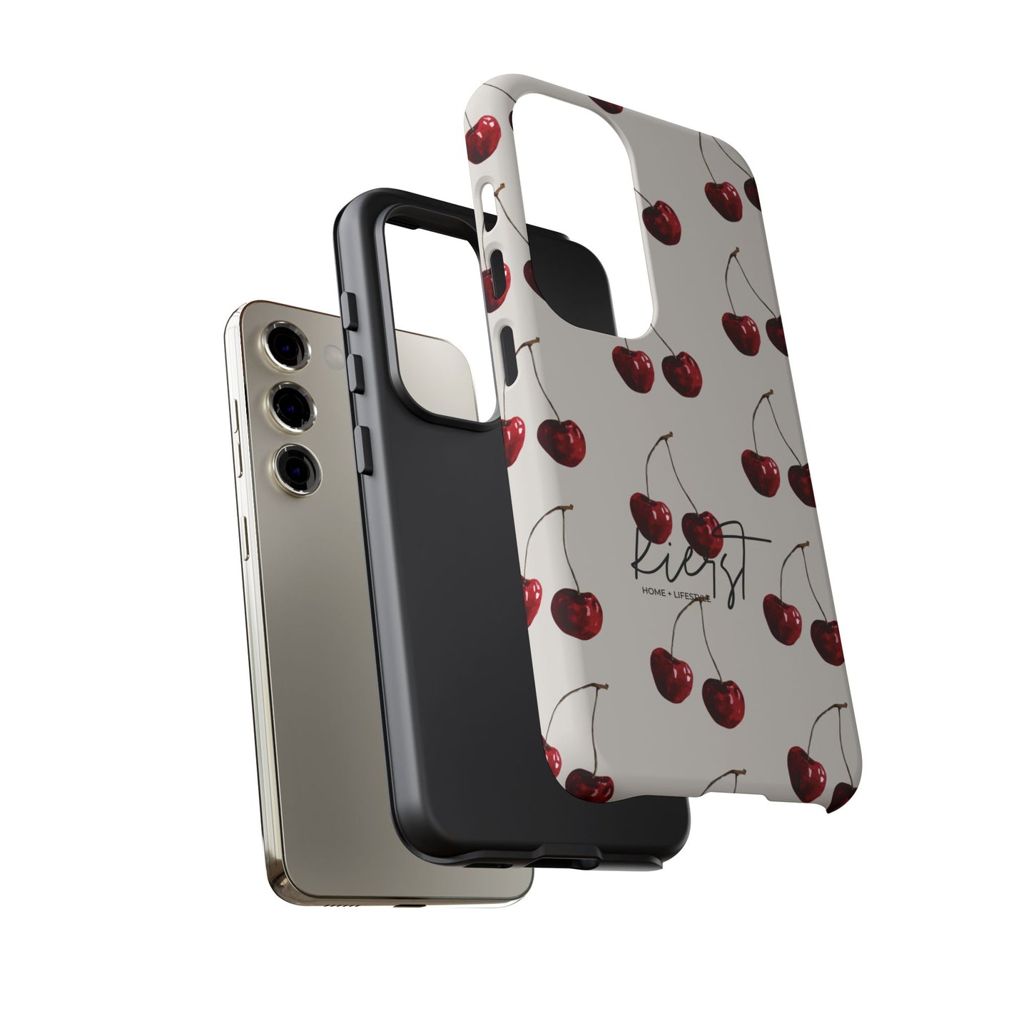 Moody Cherry Stems on White Bone Samsung Galaxy Case | Understated Luxury With A Playful Bite