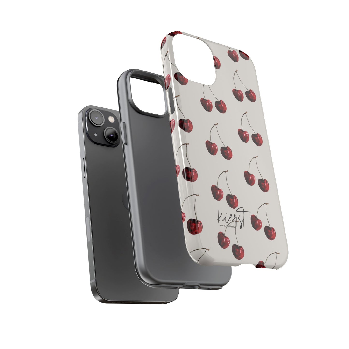 Moody Cherry Stems on White Bone iPhone Case | Timeless Contrast With A Twist of Charm