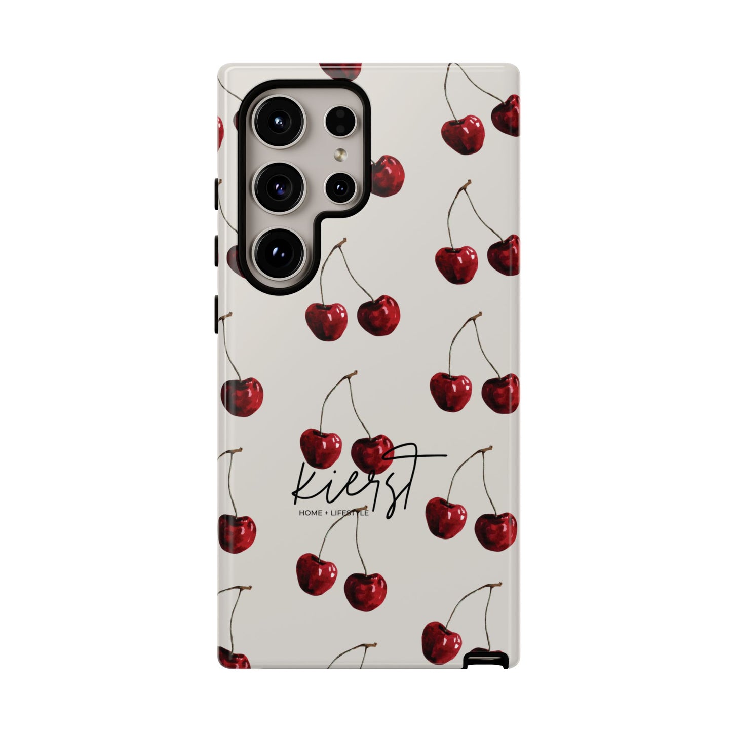 Moody Cherry Stems on White Bone Samsung Galaxy Case | Understated Luxury With A Playful Bite