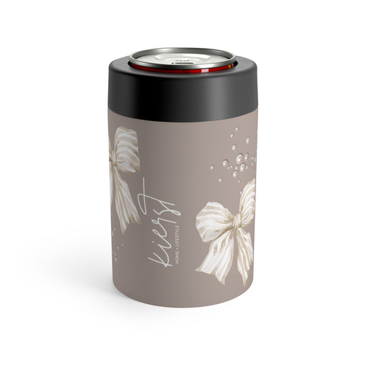 She Believed Can Holder – White Bow and Pearl Cluster on Taupe