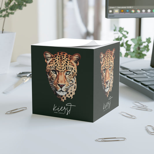 Leopard Head on Signature Midnight Pine Sticky Note Cube | Limited Edition