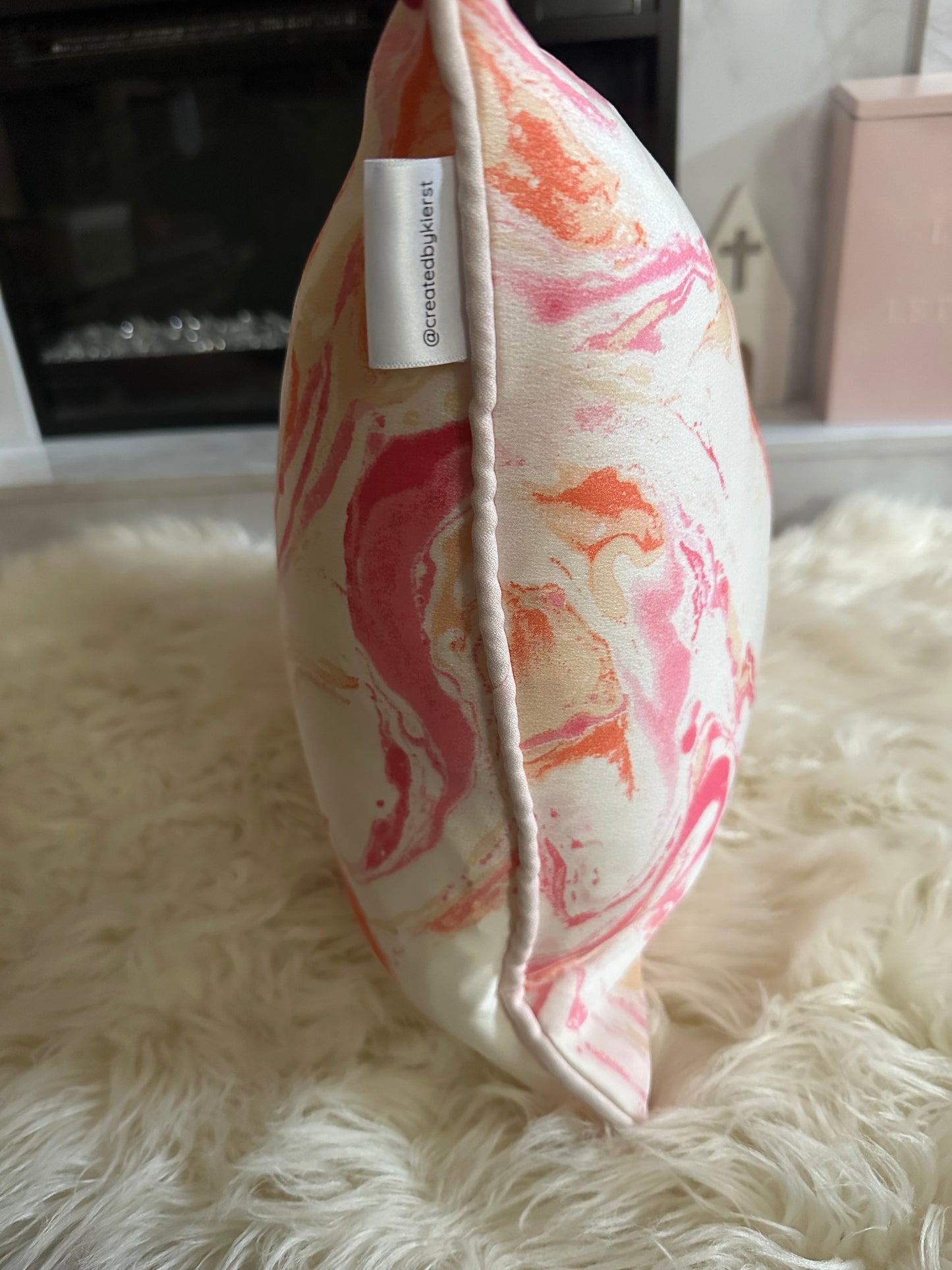 Pink and Orange Marble Throw Pillow | Whimsical Swirls, Refined Softness