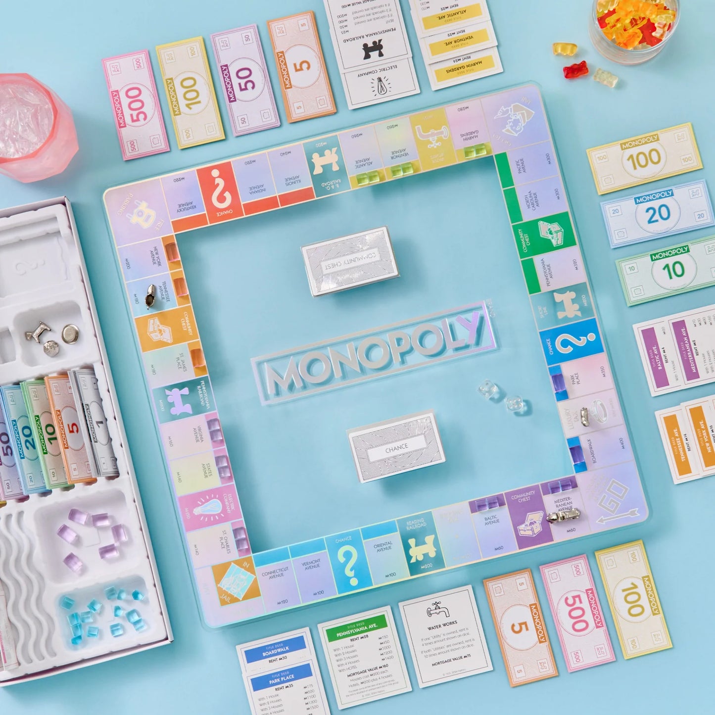 Monopoly Aura Glass Game | Luxe Iridescent Board Game for Stylish Game Nights