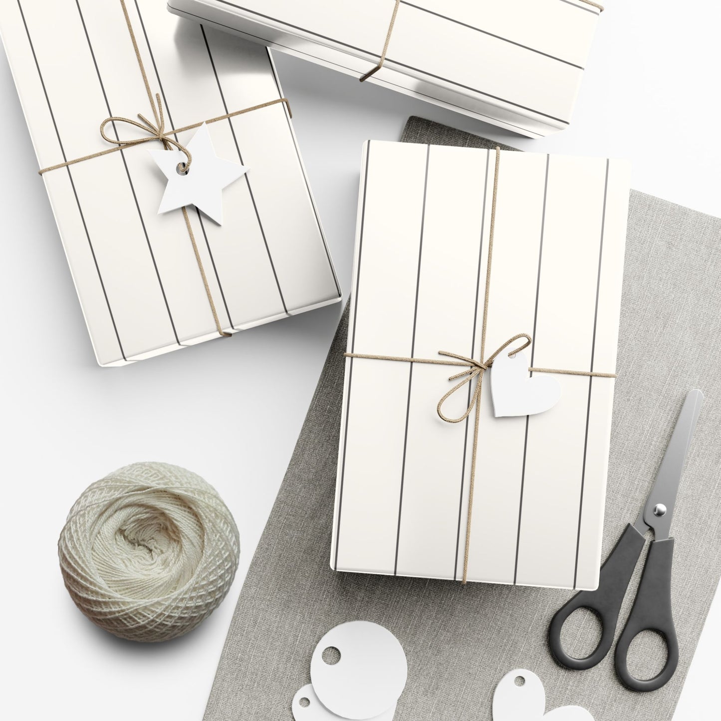 Cream With Grey Pinstripe Gift Wrapping Paper