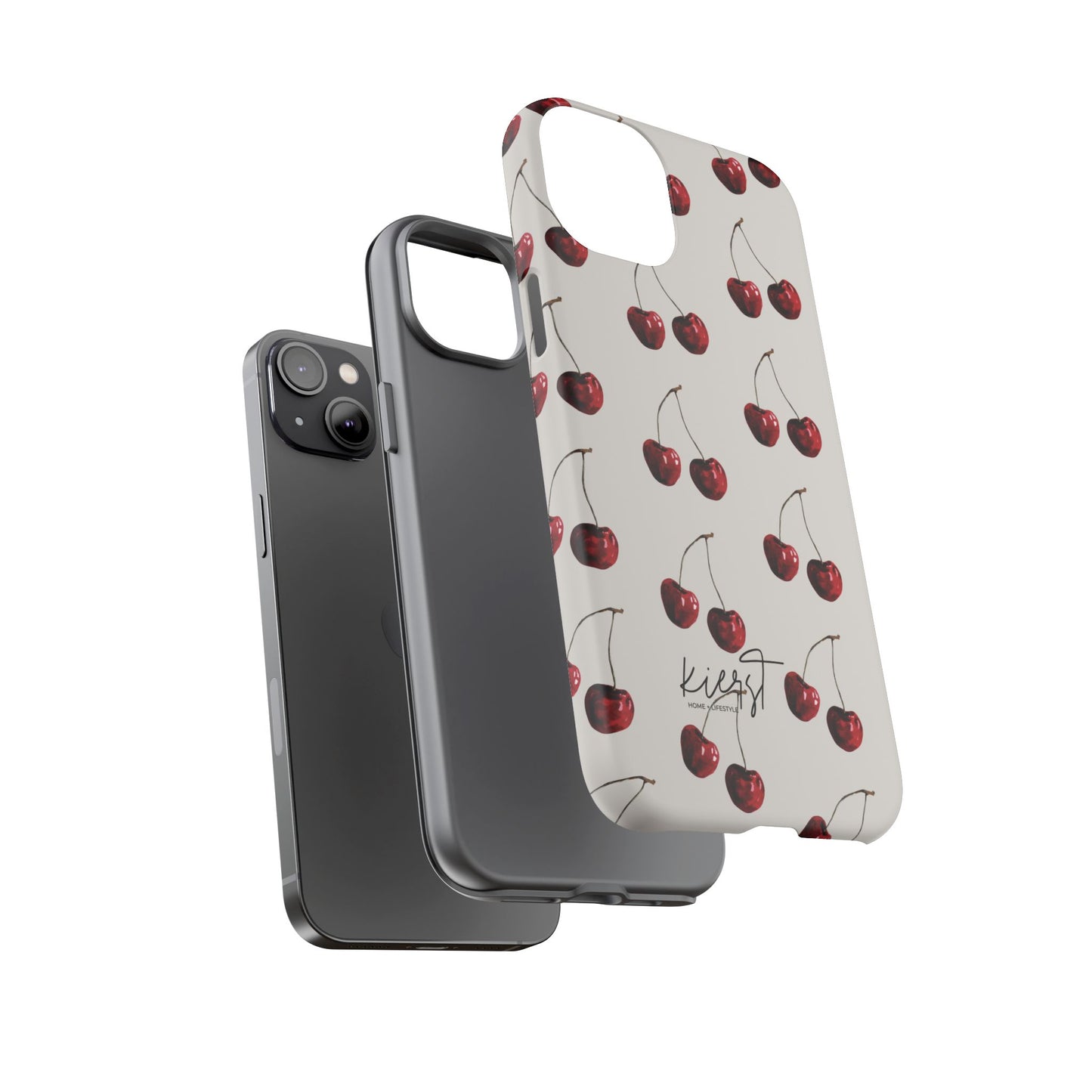 Moody Cherry Stems on White Bone iPhone Case | Timeless Contrast With A Twist of Charm
