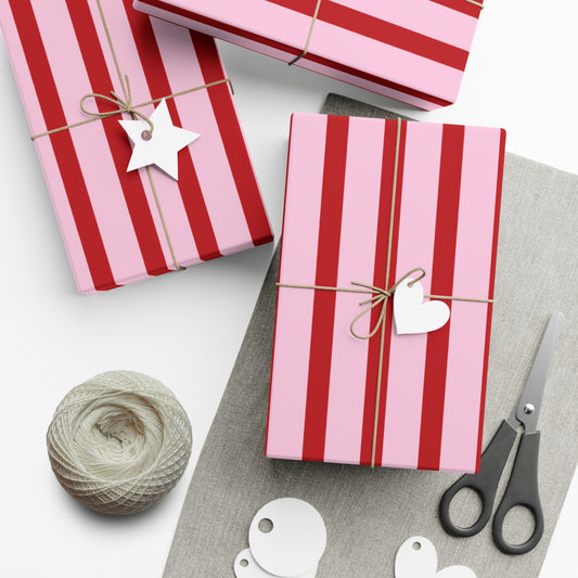 Pink and Red Offset Vertical Striped Wrapping paper