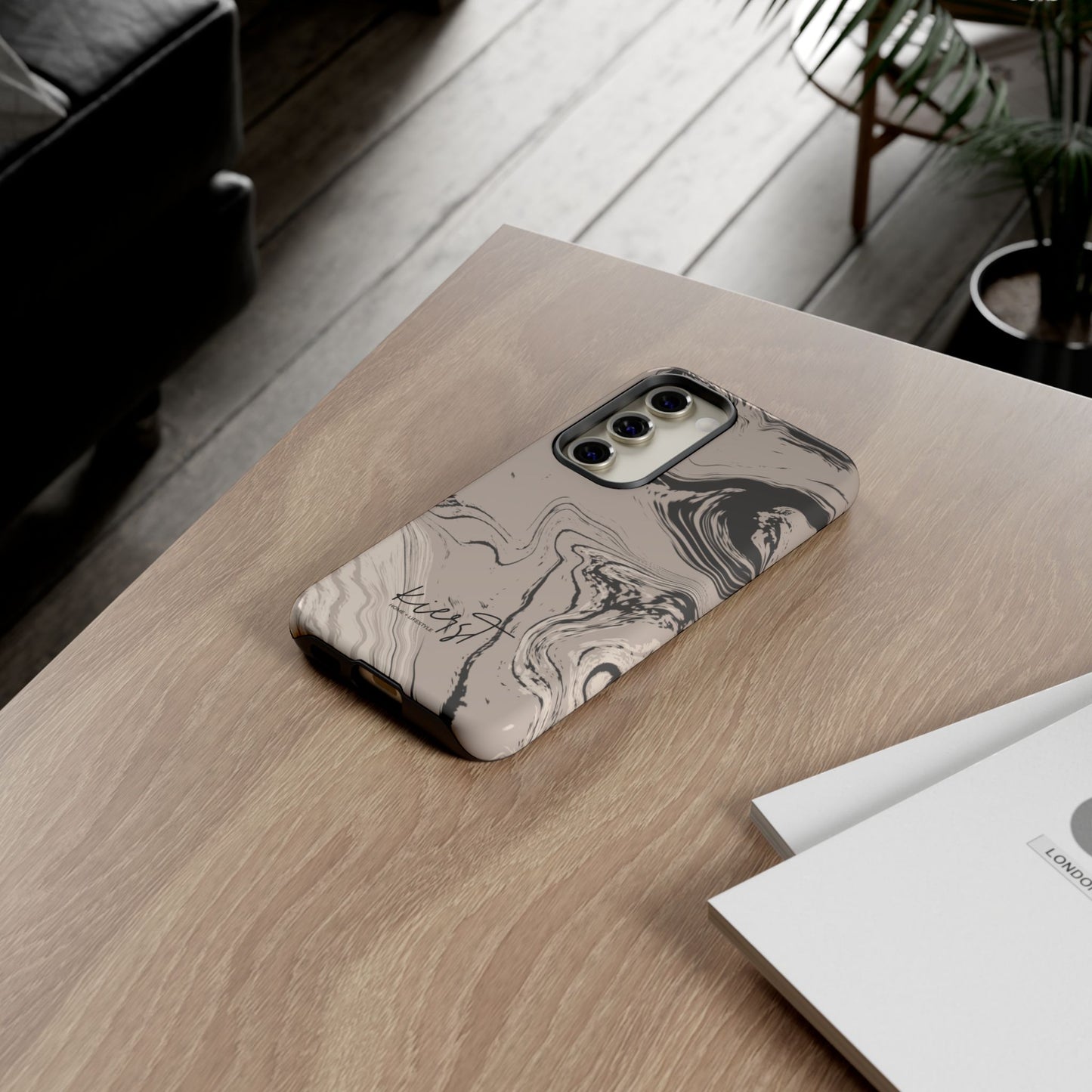 Cream, Grey, and Taupe Marble Samsung Galaxy Phone Case | Rich Swirls, Neutral Motion
