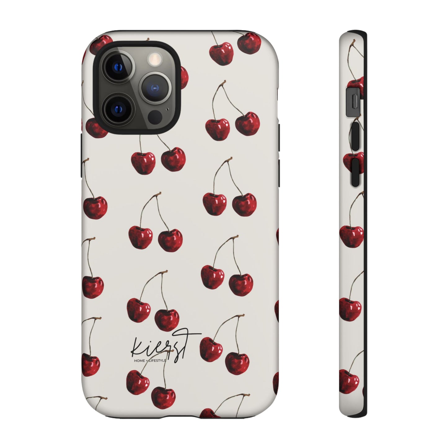 Moody Cherry Stems on White Bone iPhone Case | Timeless Contrast With A Twist of Charm