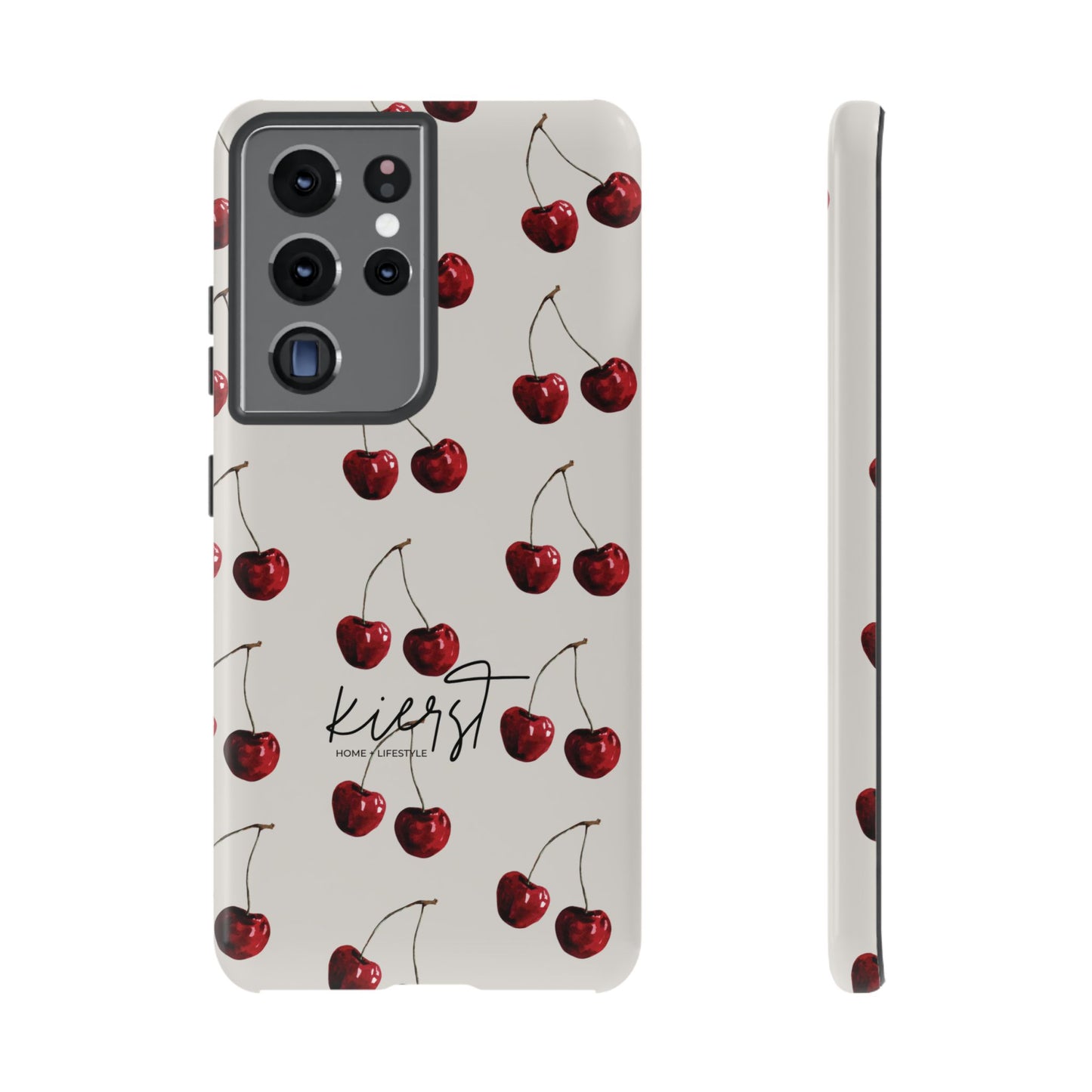 Moody Cherry Stems on White Bone Samsung Galaxy Case | Understated Luxury With A Playful Bite
