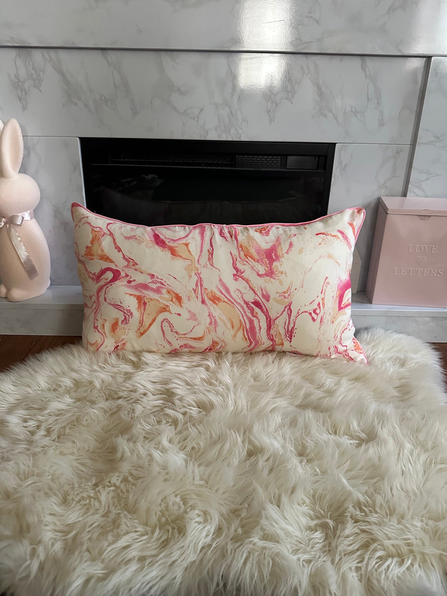 Pink and Orange Marble Throw Pillow | Whimsical Swirls, Refined Softness