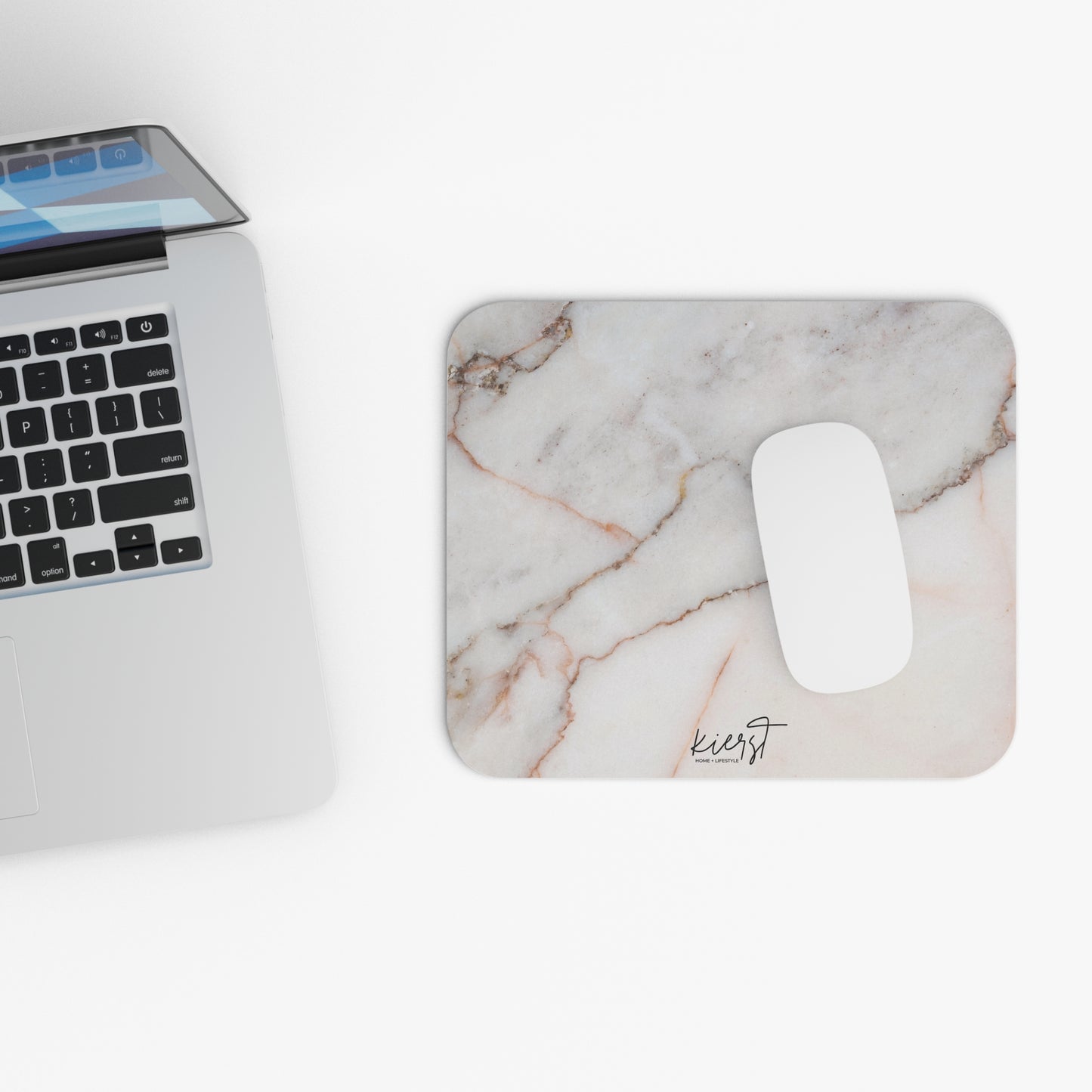 Warm White Marble Print Mouse Pad – Neutral Stone Desk Accessory
