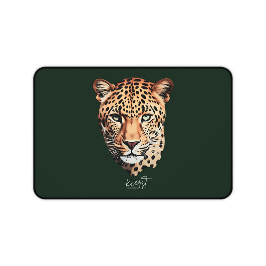 Leopard Head on Signature Midnight Pine Desk Mat