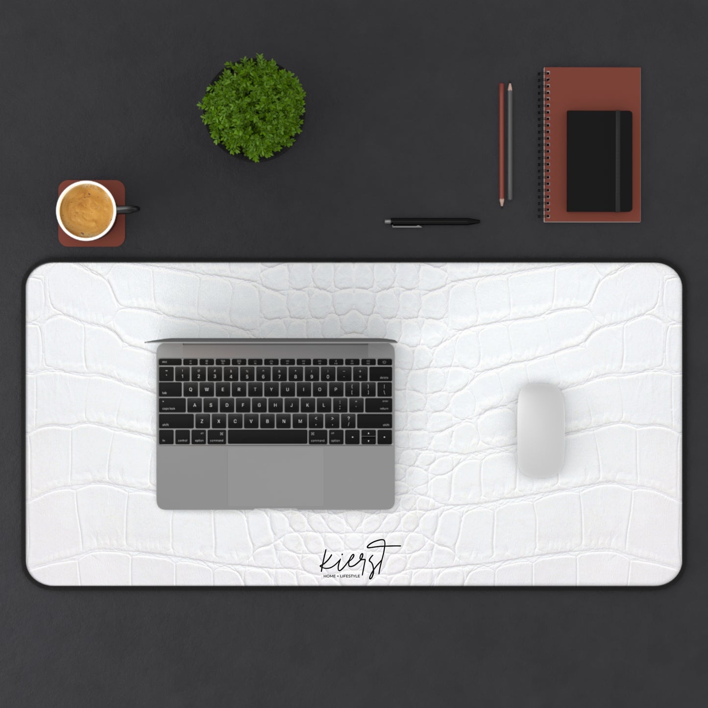 White Alligator Print Desk Mat | Luxe Minimalist Workspace Upgrade