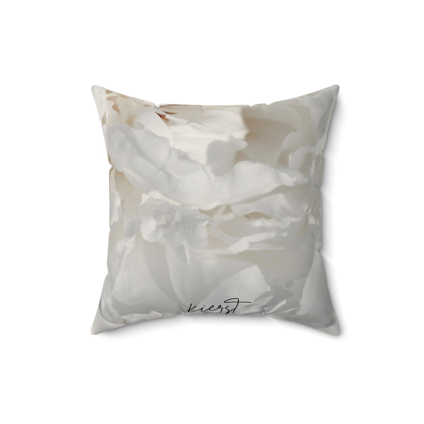 White Peony Printed Square Pillow – Soft Neutrals, Seamless Style