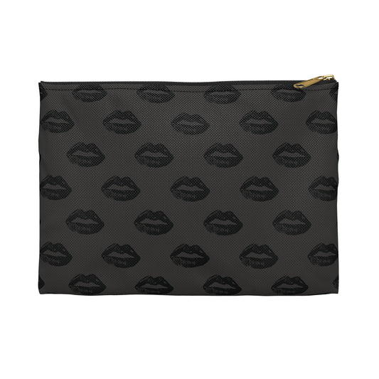 Black Lips on Charcoal Accessory Pouch | Quietly Bold