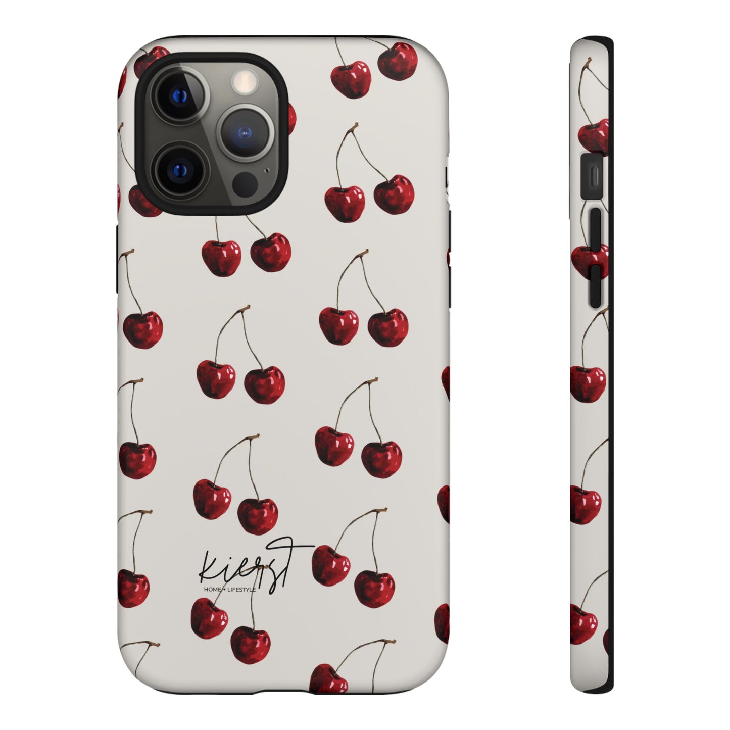 Moody Cherry Stems on White Bone iPhone Case | Timeless Contrast With A Twist of Charm