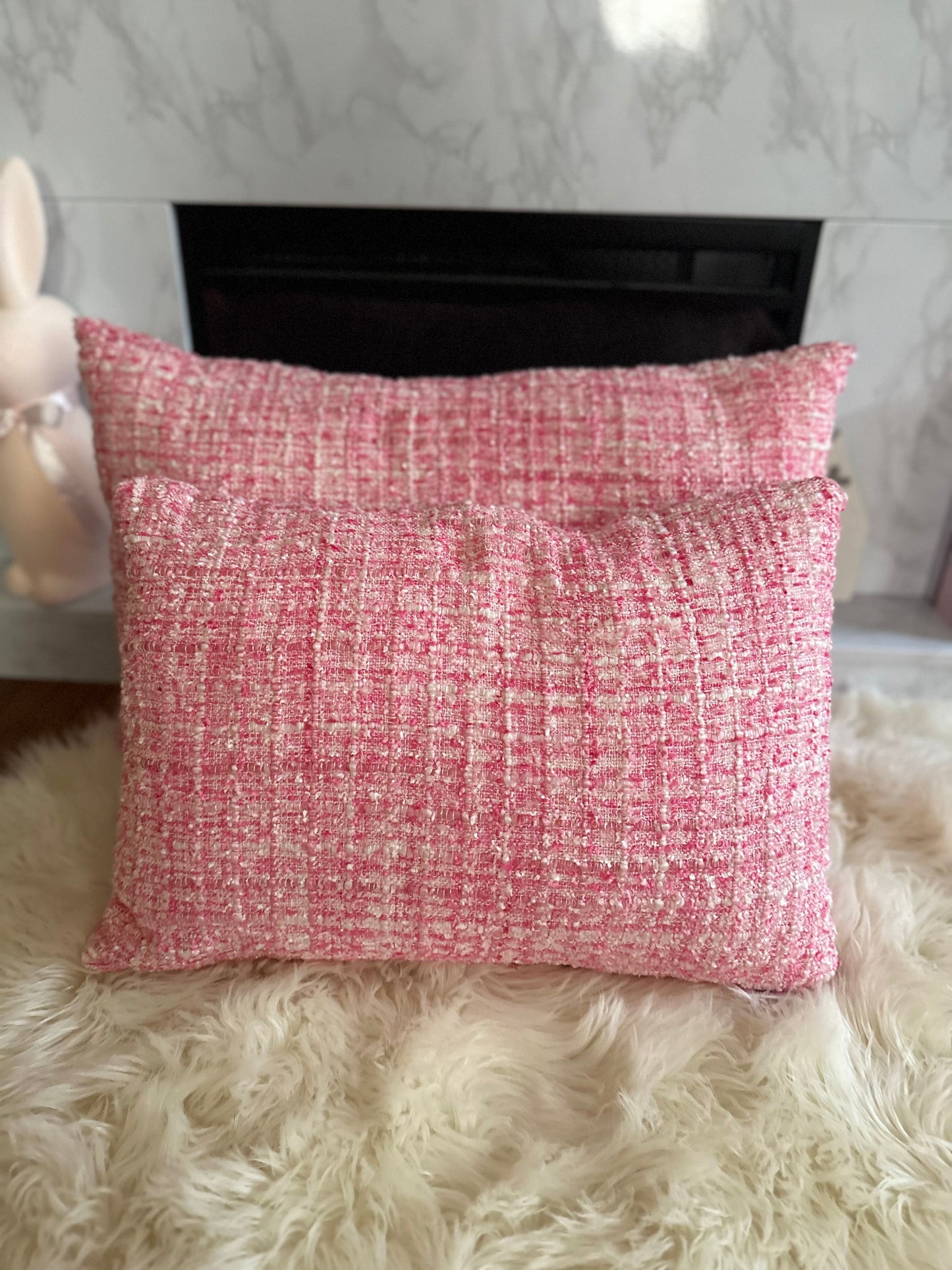 Pink Tweed Throw Pillow | Soft Texture, Elevated Design