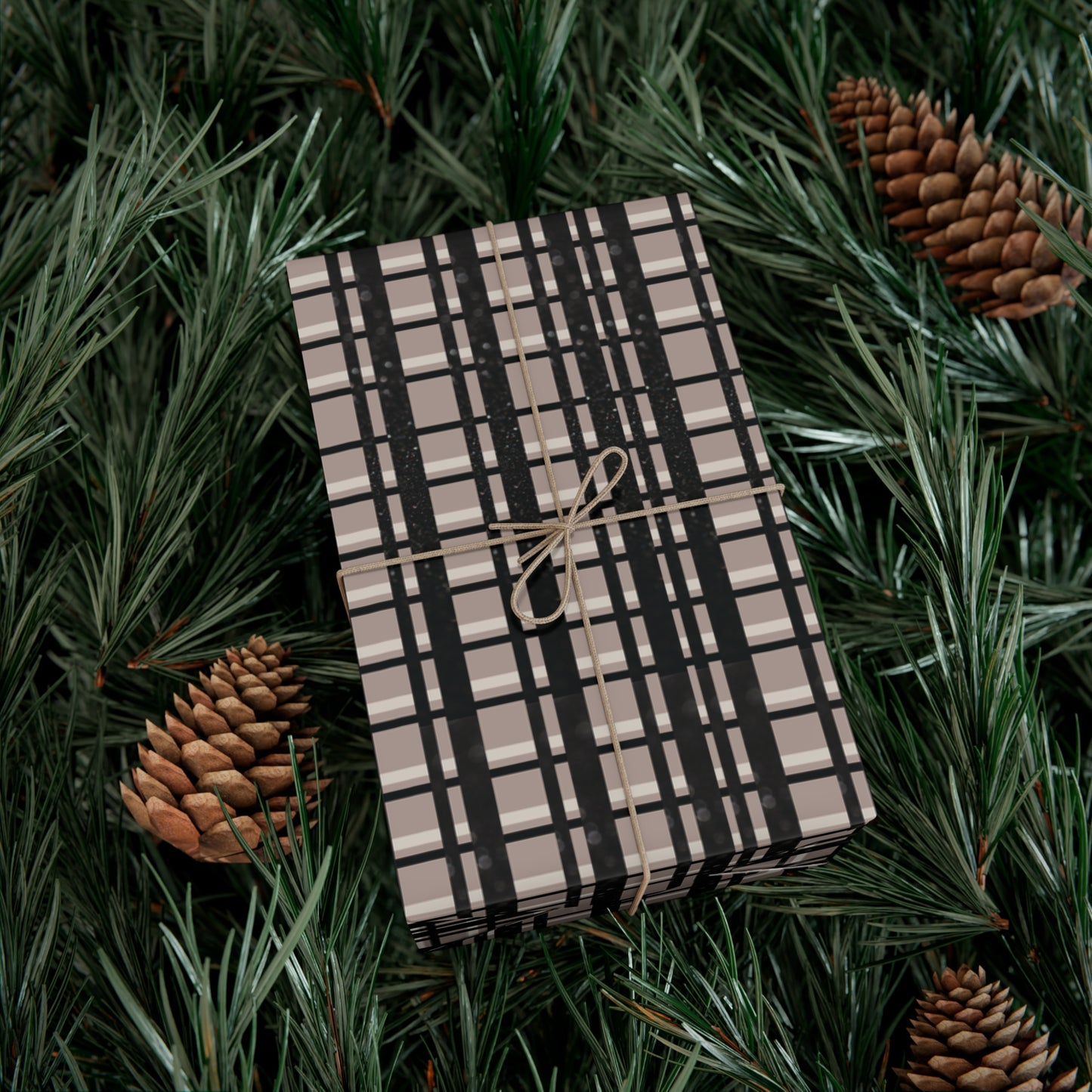 Modern Plaid Gift Wrapping Paper – Taupe, Black & Subtle Glitter Print