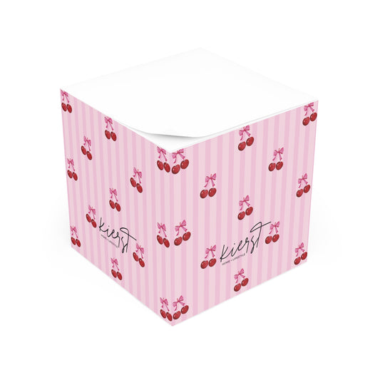 Cherries on Pink Stripes Note Cube