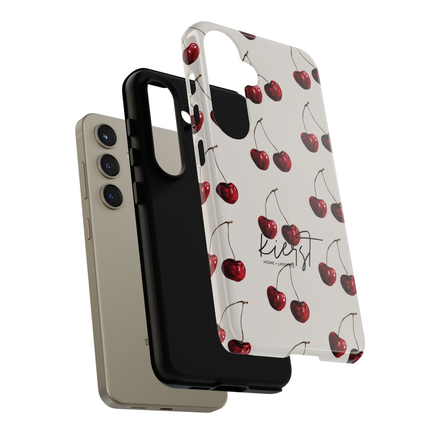 Moody Cherry Stems on White Bone Samsung Galaxy Case | Understated Luxury With A Playful Bite