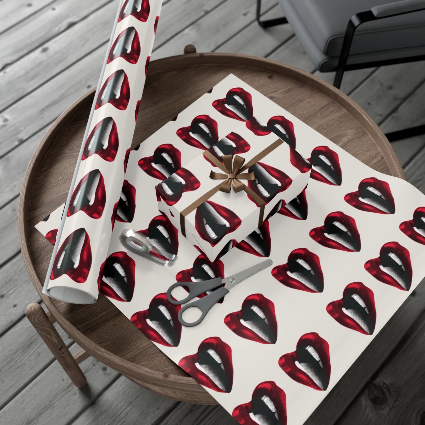 Moody Cherry Stem Gift Wrapping Paper – Glossy Red Fruit on Bone Color