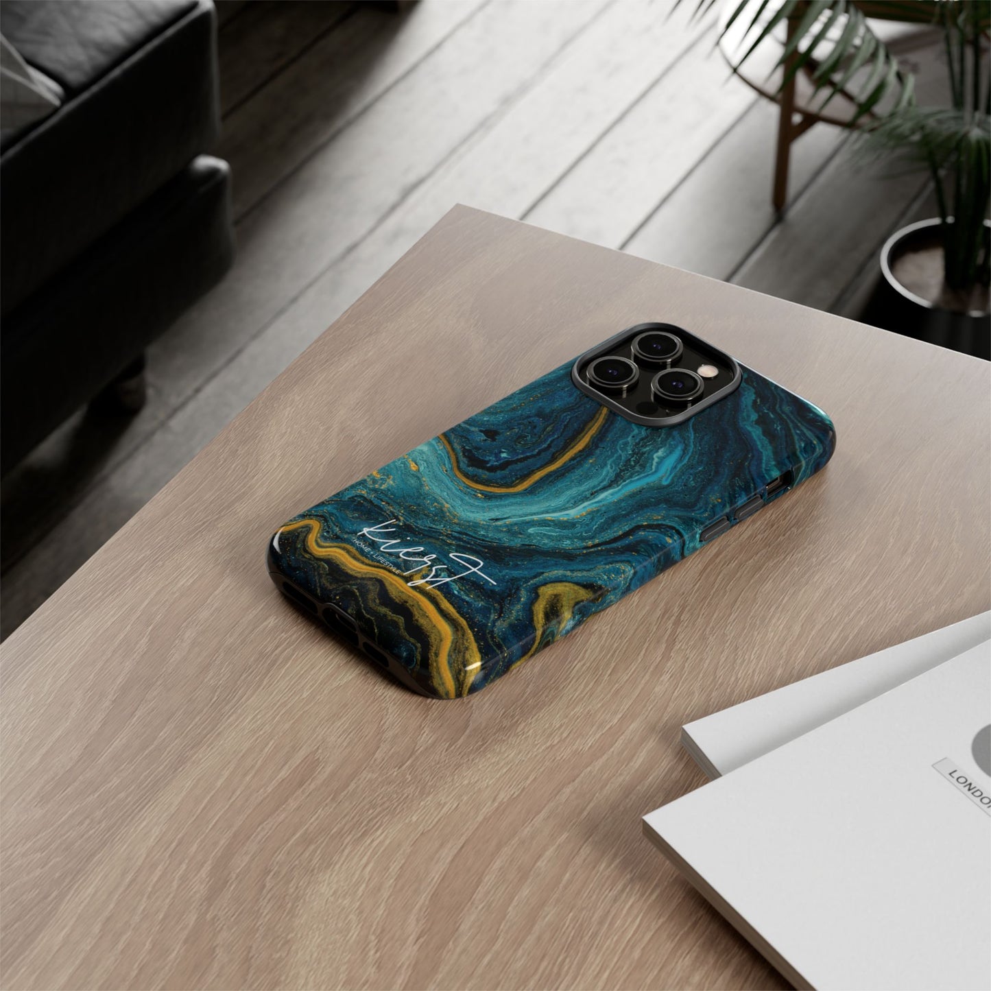 Gold & Teal Marble iPhone Case | Swirled Boldness, Everyday Luxury