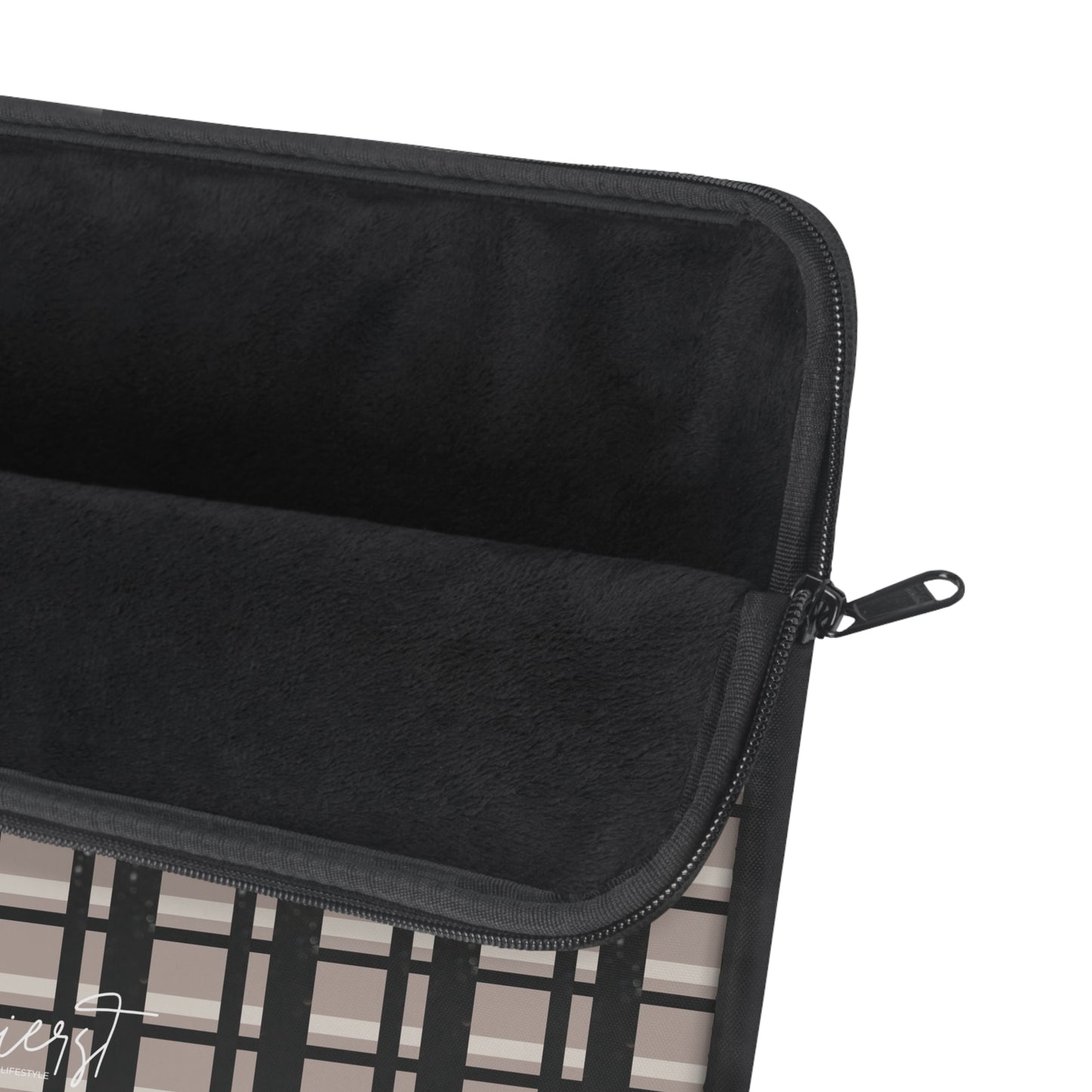 Taupe & Black Printed Glitter Plaid Laptop Sleeve | Classic with a Twist
