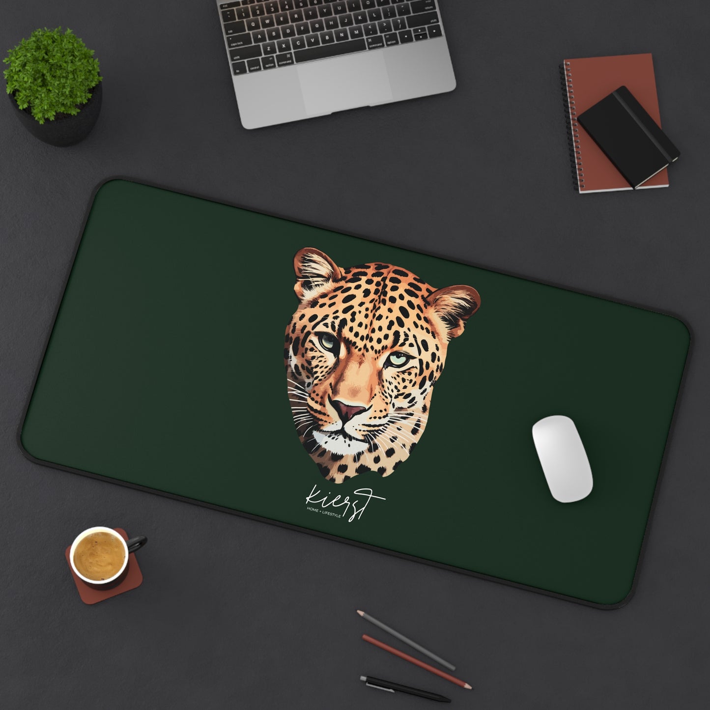 Leopard Head on Signature Midnight Pine Desk Mat
