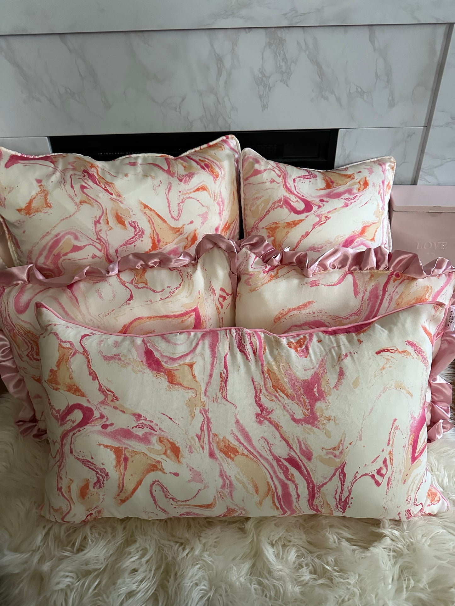 Pink and Orange Marble Throw Pillow | Whimsical Swirls, Refined Softness