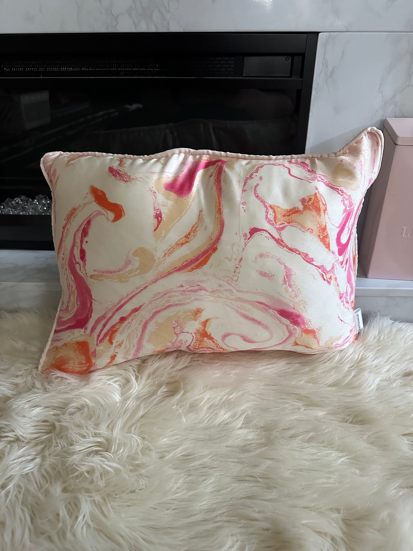 Pink and Orange Marble Throw Pillow | Whimsical Swirls, Refined Softness