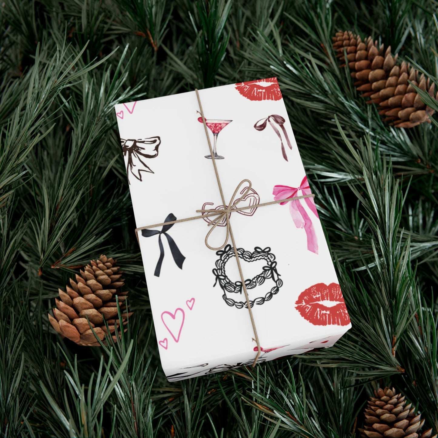 Edge of Romance Wrapping Paper | White Background Gift Wrap with Chic Sticker-Inspired Design