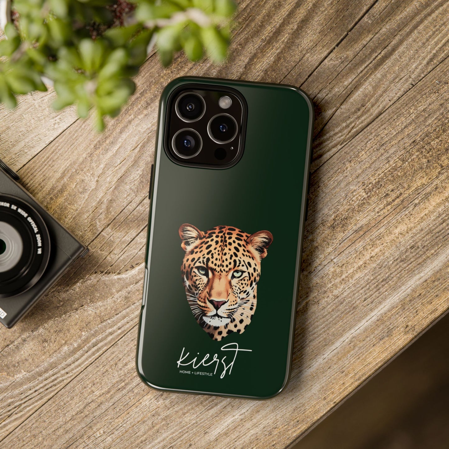 Leopard Head on Signature Midnight Pine iPhone Case | Designed to Stand Out