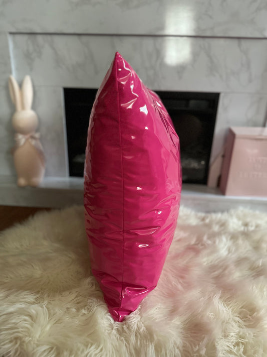 Dark Pink Faux Leather Throw Pillow | Sleek, Sculptural, & Bold
