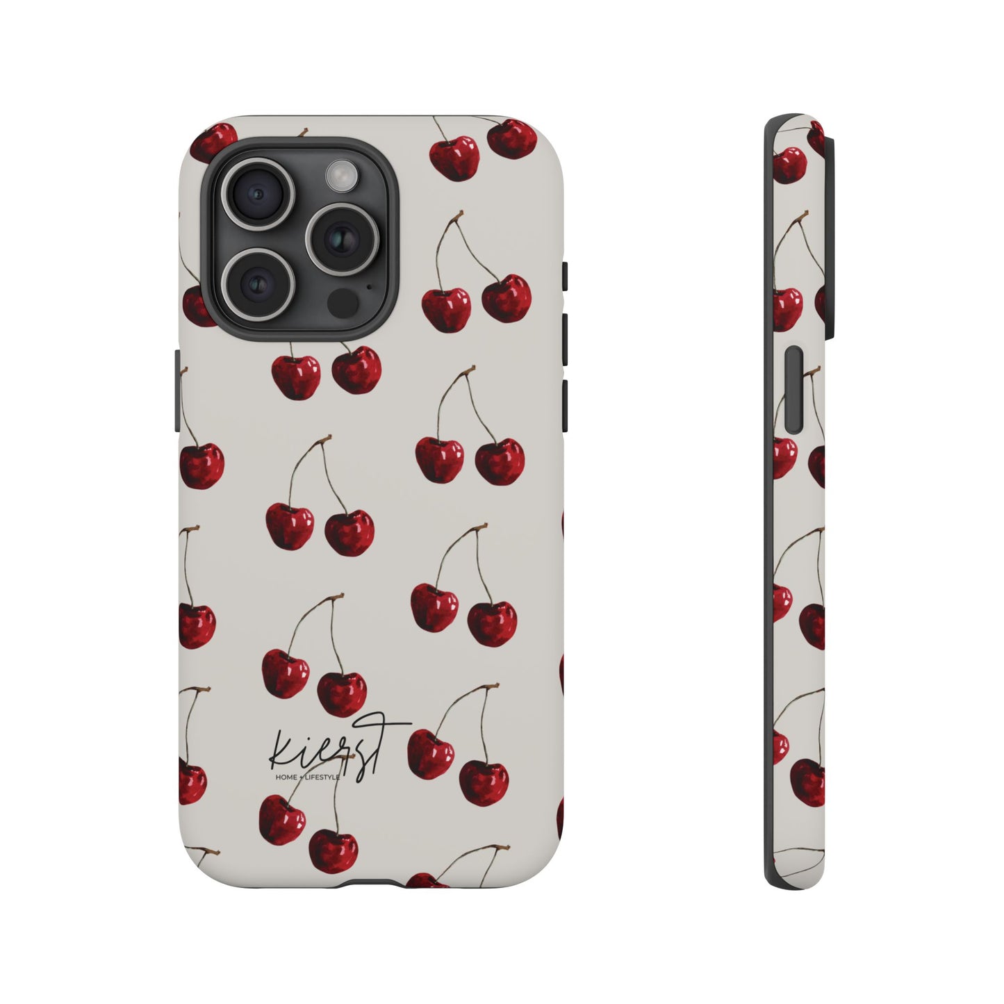 Moody Cherry Stems on White Bone iPhone Case | Timeless Contrast With A Twist of Charm