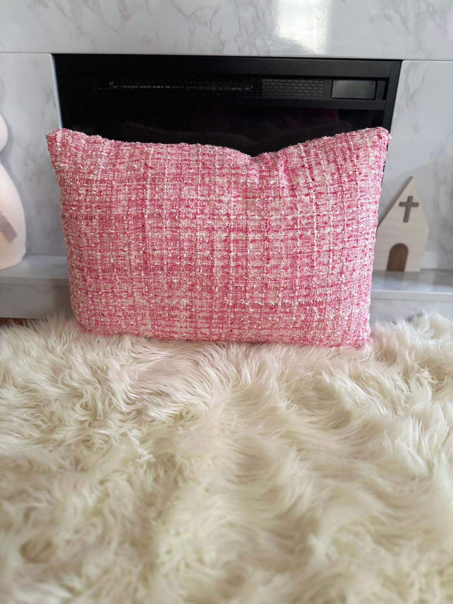 Pink Tweed Throw Pillow | Soft Texture, Elevated Design