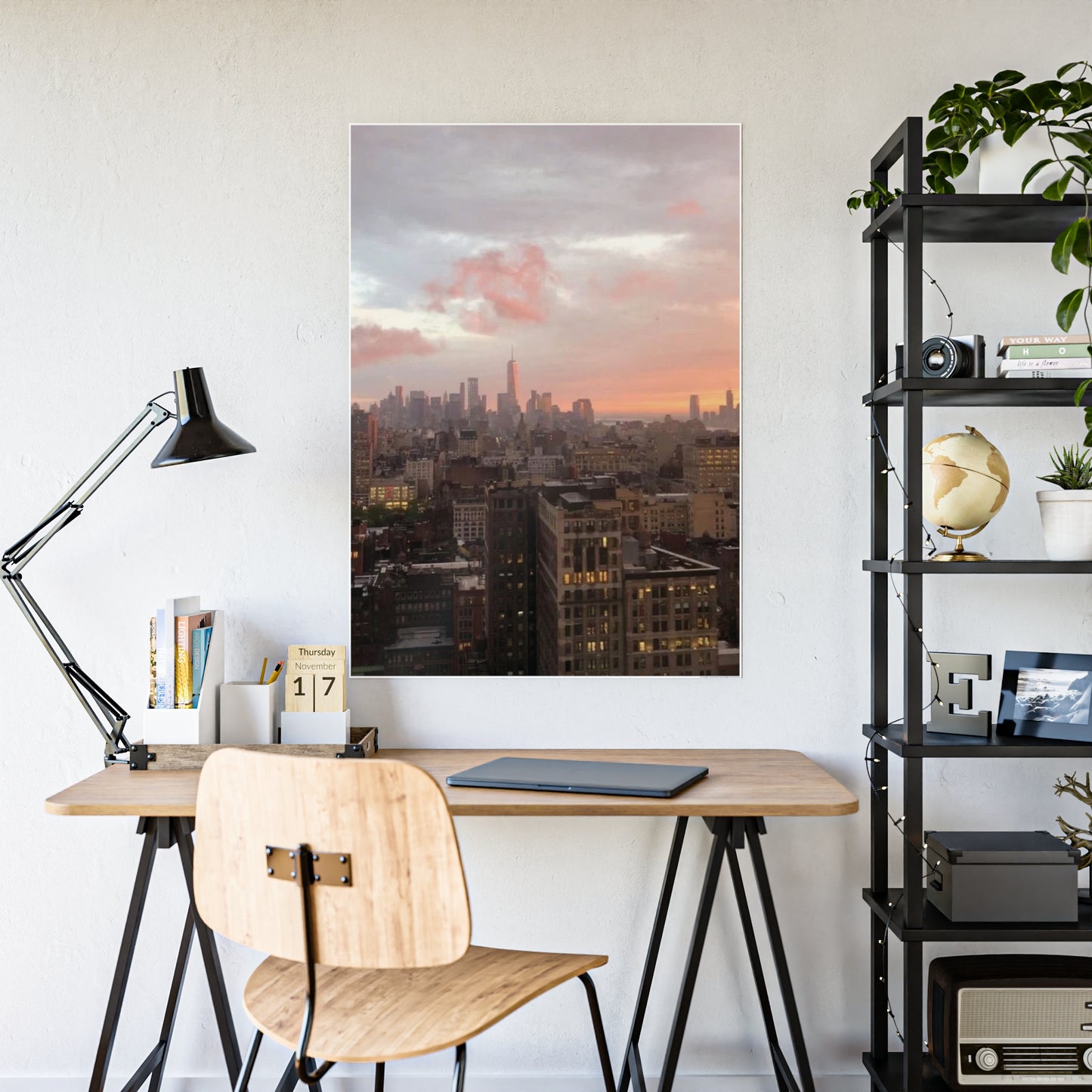 A New York Sunset Glossy Poster | Moody Pink Skyline Over Manhattan