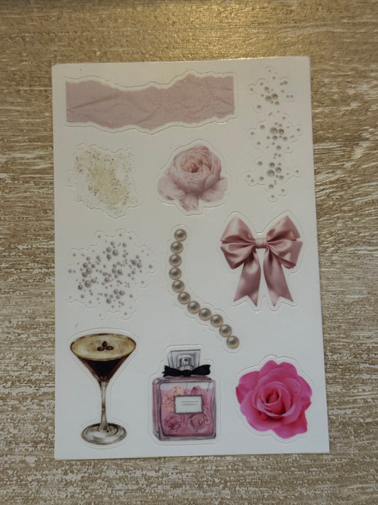 Coquette Aesthetic Vinyl Sticker Sheet | Feminine Pink Stickers for Laptops, Notebooks & More
