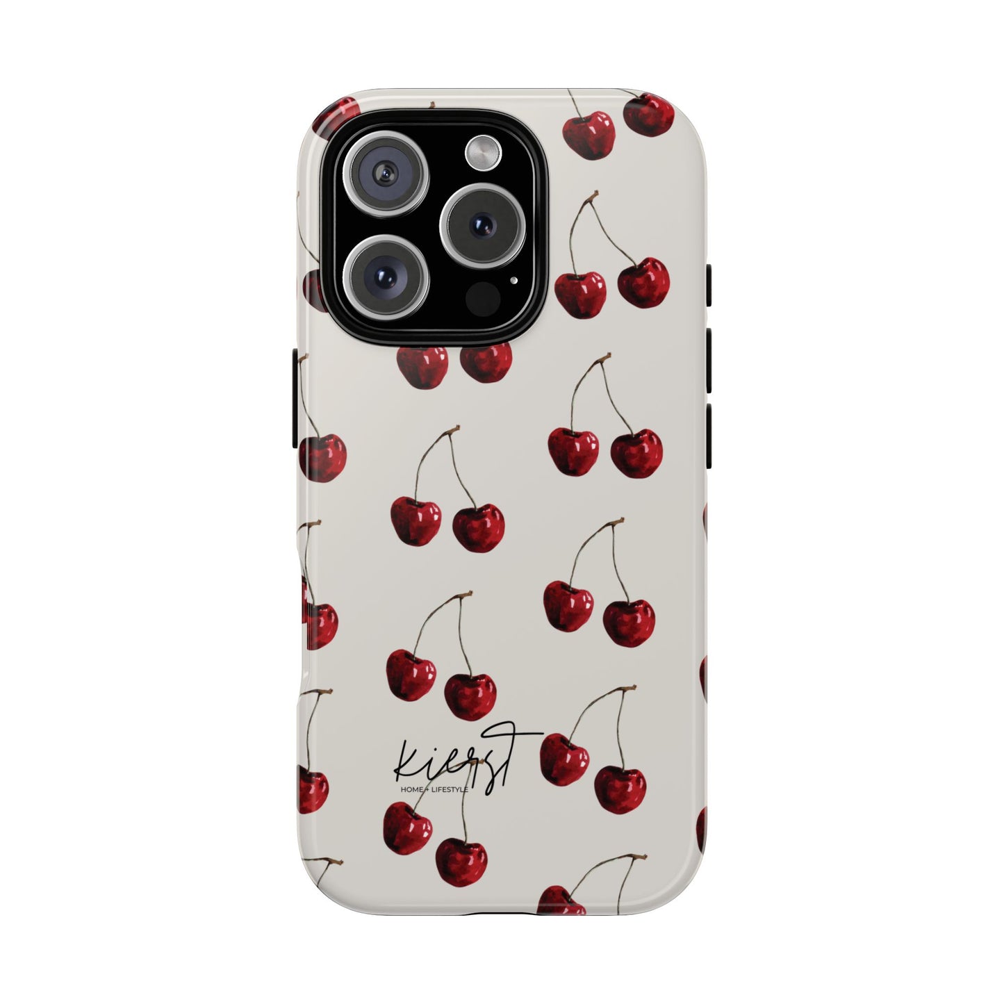 Moody Cherry Stems on White Bone iPhone Case | Timeless Contrast With A Twist of Charm